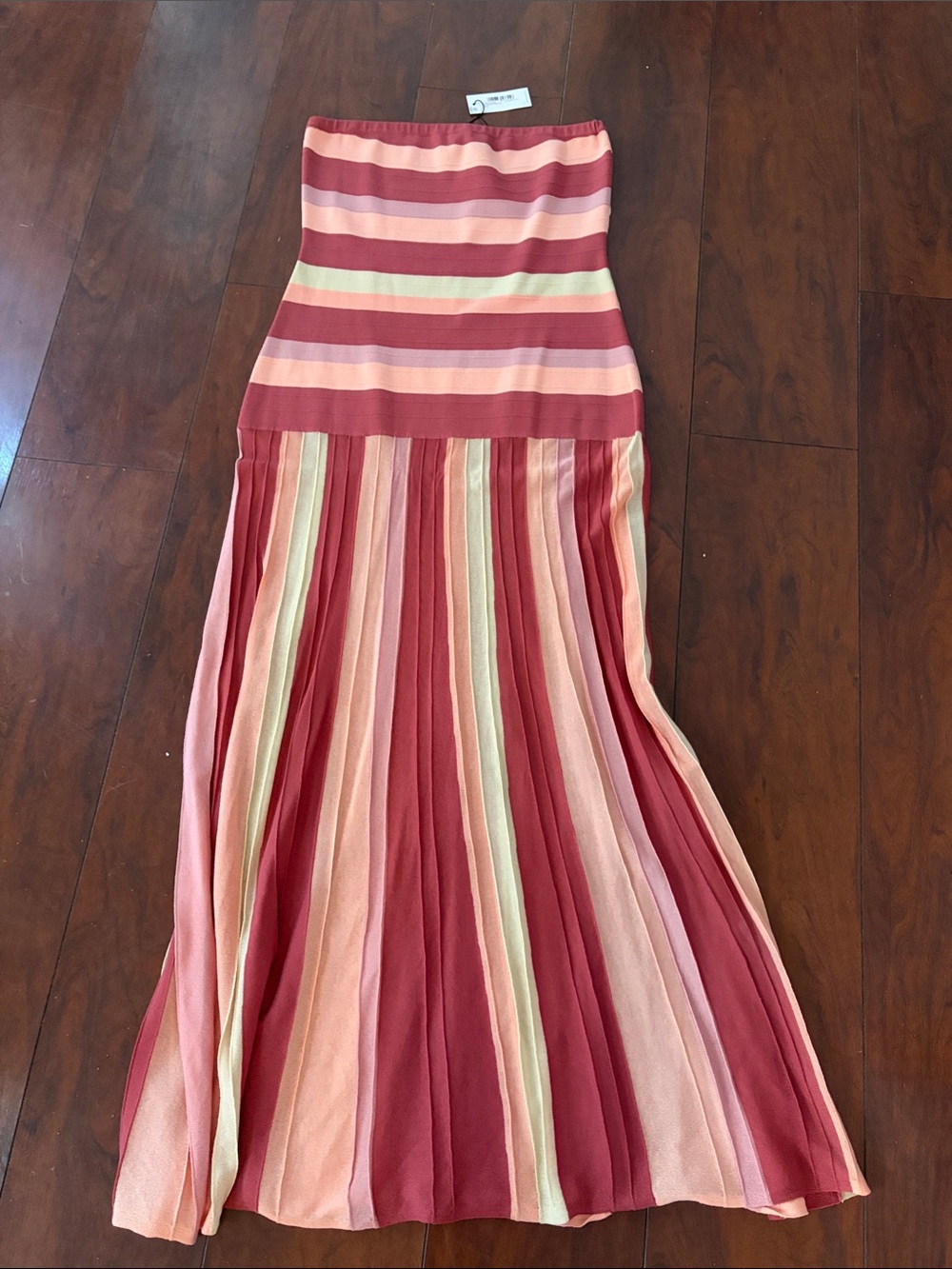 Karen Millen Strapless Striped Maxi Dress in Coral, Peach & Cream